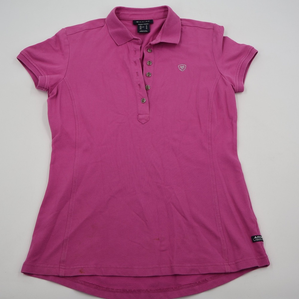 Ariat Polo Shirt Womens Medium Pink Short Sleeve Pique Equestrian Logo
